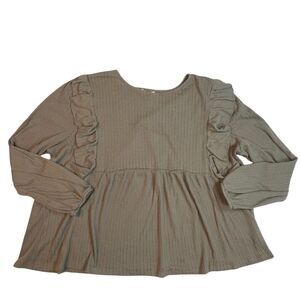 Women's Ruffled Long Sleeve Top - Tan